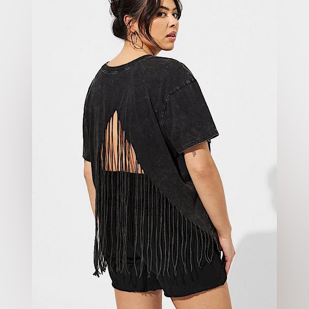 NWT Torrid black cotton jersey relaxed back fringe short sleeve t-shirt size 4X